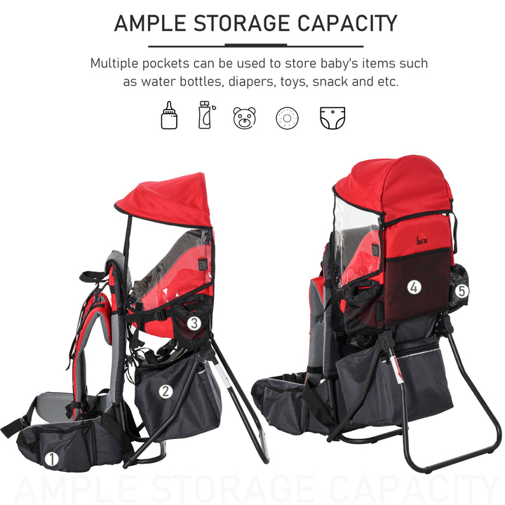 Baby Backpack Carrier Child Carrier with Ergonomic Hip Seat Detachable Rain Cover Adjustable Straps Stand for Toddlers Age 6 to 36 Months Red