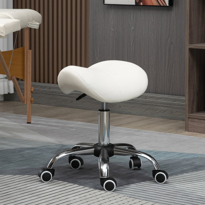 Cosmetic Stool 360° Rotate Height Adjustable Salon Massage Spa Chair Hydraulic Rolling Faux Leather Saddle Stool