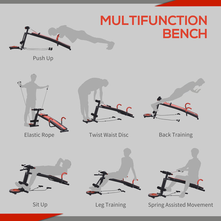 Multifunctional Sit Up and Dumbbell Bench Exercise with Resistant Rope and Twist Waist Disc for Home