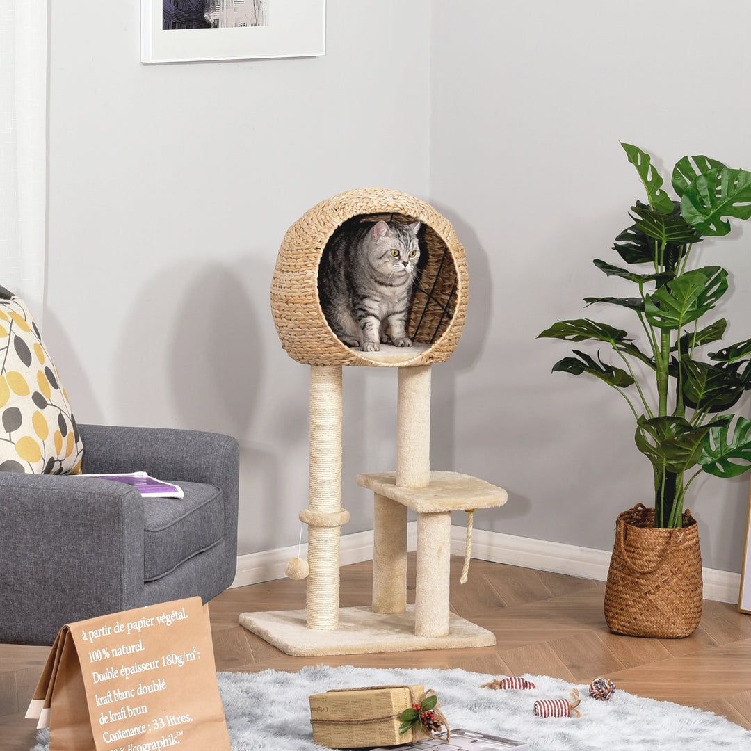 Cat tree Cat Tower 100cm Climbing Activity Center with Sisal Scratching Post Condo Perch Hanging Balls Teasing Rope Toy Cushion