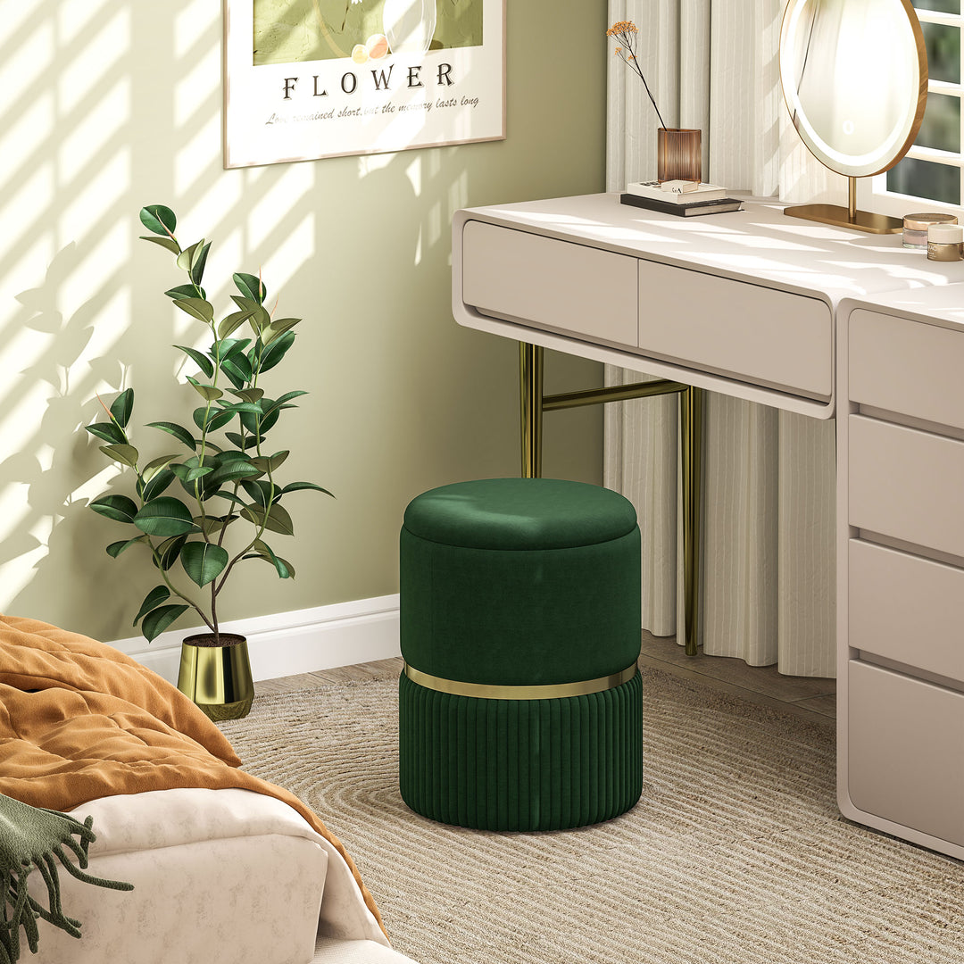 Velvet-Feel Storage Ottoman - Green