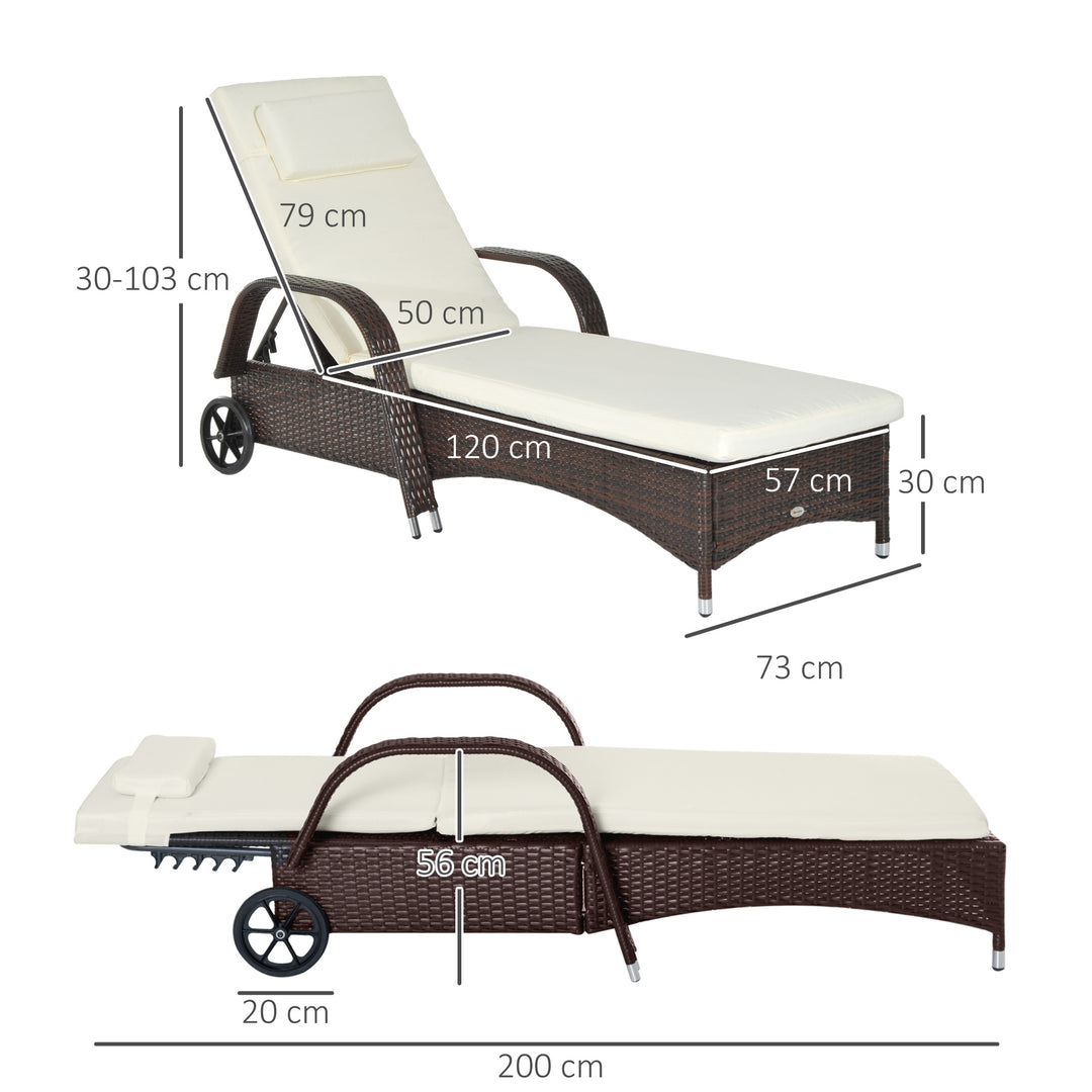 Adjustable Rattan Sun Lounger Garden Recliner Bed Reclining Chair w/ Removable Headrest & Thickened Cushion