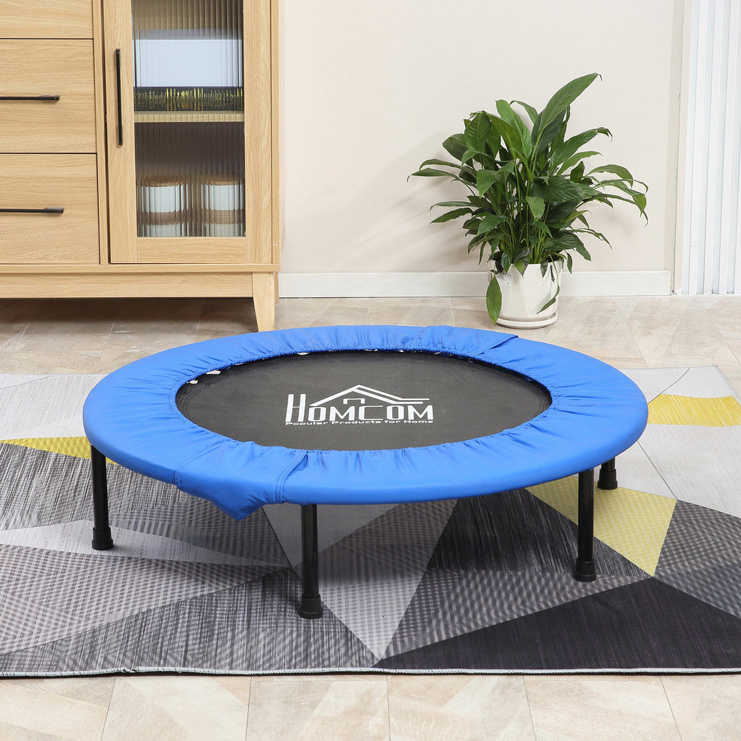 Soozier Φ100cm Foldable Mini Fitness Trampoline Home Gym Yoga Exercise Rebounder Indoor Outdoor Jumper w/ Safety Pad