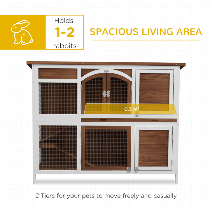 Two-Tier Wooden Pet Hutch with Openable Roof