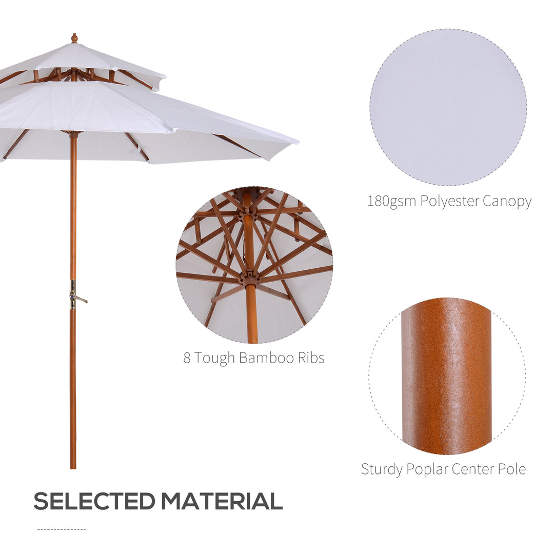 Waterproof 2.7m Patio Umbrella Double Tier Garden Parasol Umbrella Outdoor Sun Umbrella Sunshade Bamboo Parasol Cream White