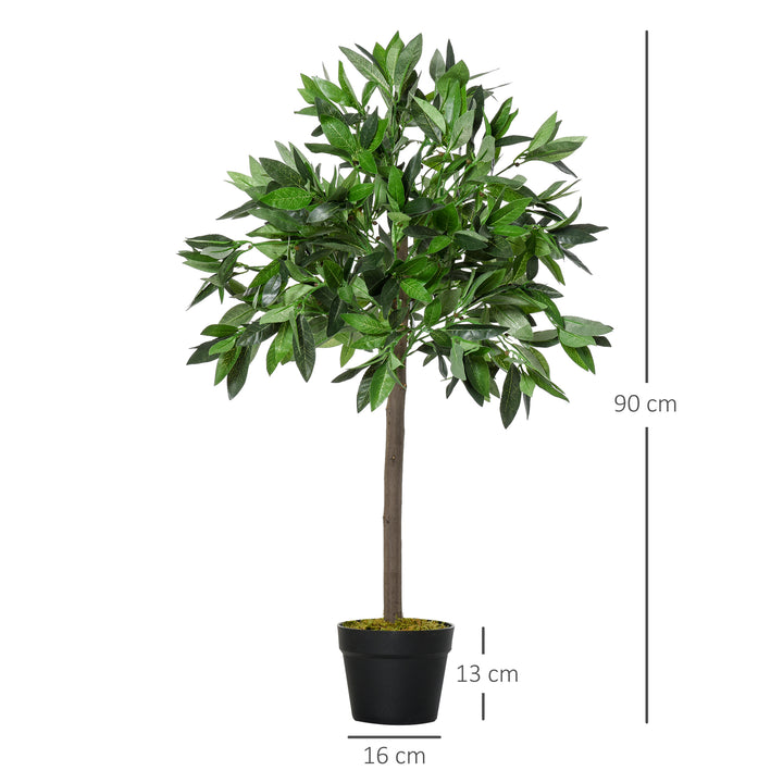 Set of 2 Artificial Topiary Bay Laurel Ball Trees Decorative Plant with Nursery Pot for Indoor Outdoor Décor