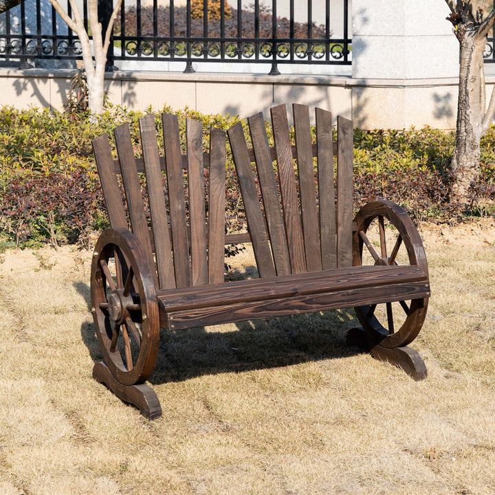 2 Seater Garden Bench Comfortable Fir Logs Love Chair w/ Wheel-Shaped Armrests