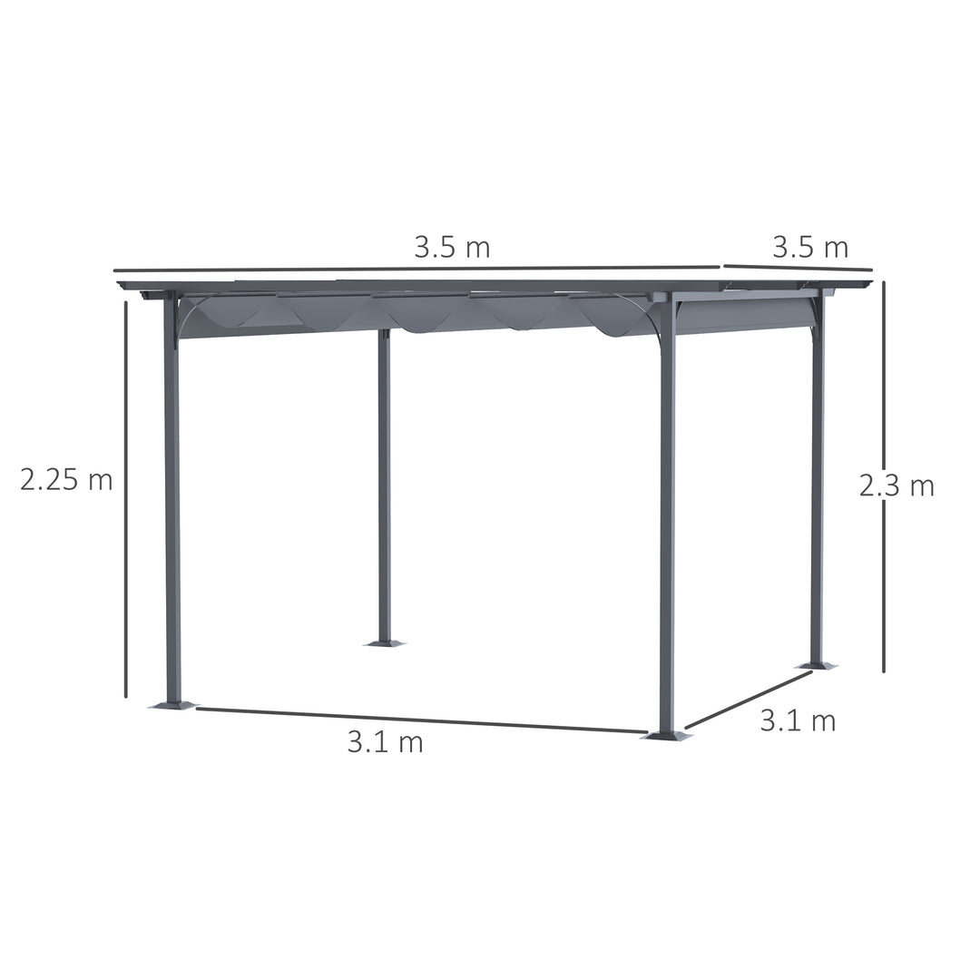 3.5M X 3.5M Metal Pergola Gazebo Awning Retractable Canopy Outdoor Garden Sun Shade Shelter Marquee Party BBQ