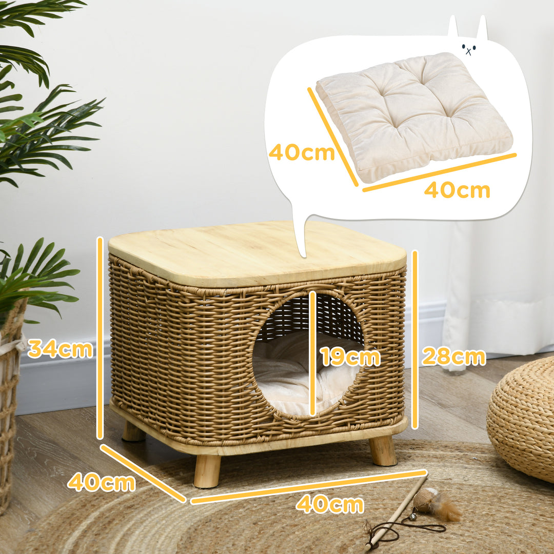 Elevated Design Wicker Cat House with Washable Cushion