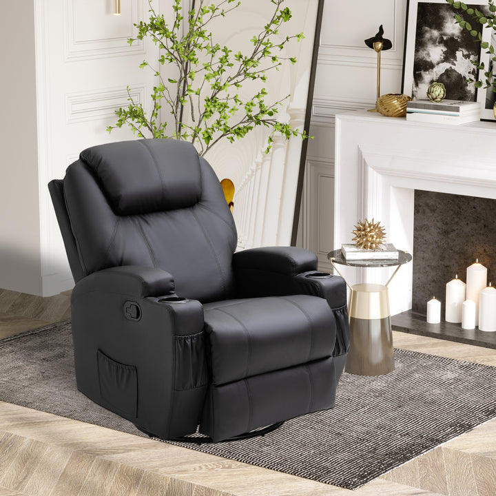 HOMCOM Recliner Sofa Chair PU Leather Armchair Cinema Massage Chair Swivel Nursing Gaming Chair Black Aosom UK