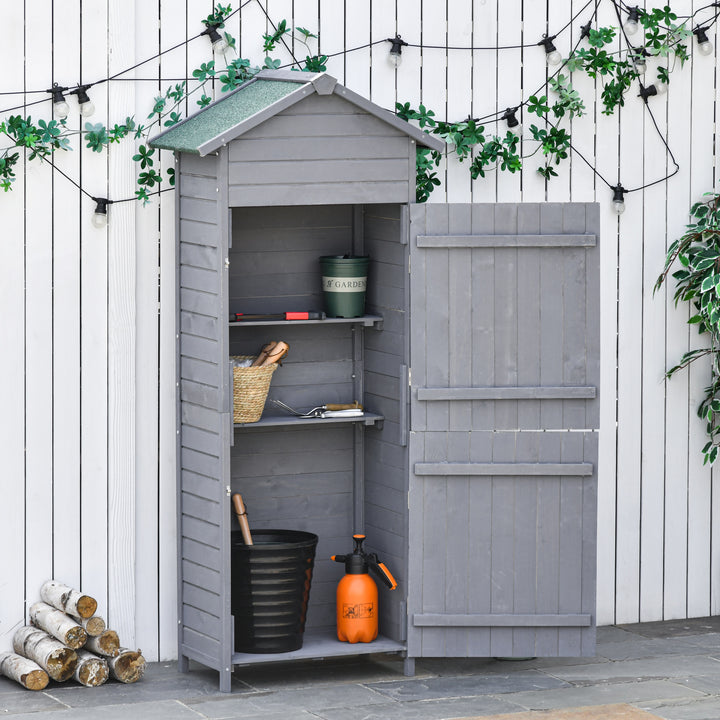 Wooden Garden Storage Shed Timber Tool Cabinet Organiser w/ Tilted-felt Roof