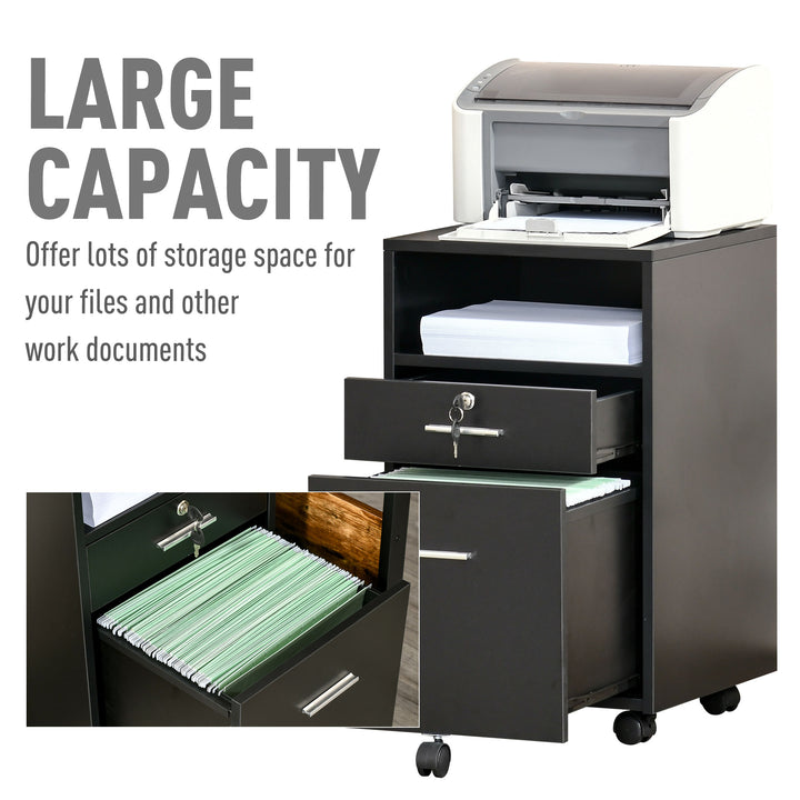 Vinsetto Black Cabinet Mobile Lockable File Cabinet with 2 Drawers