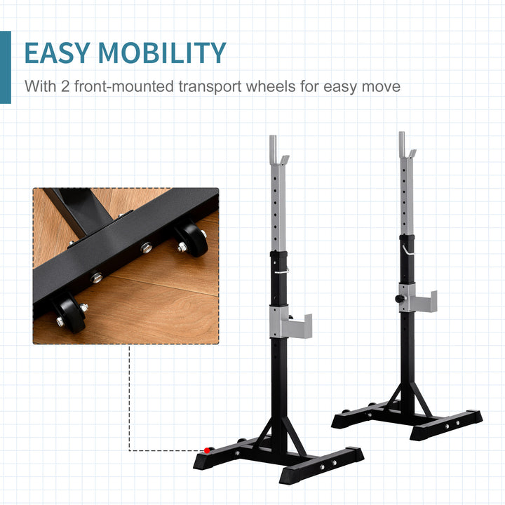 2 Pairs Adjustable Barbell Squat Rack Portable Stand Weight Lifting Bench Press Home Gym w/ Wheels