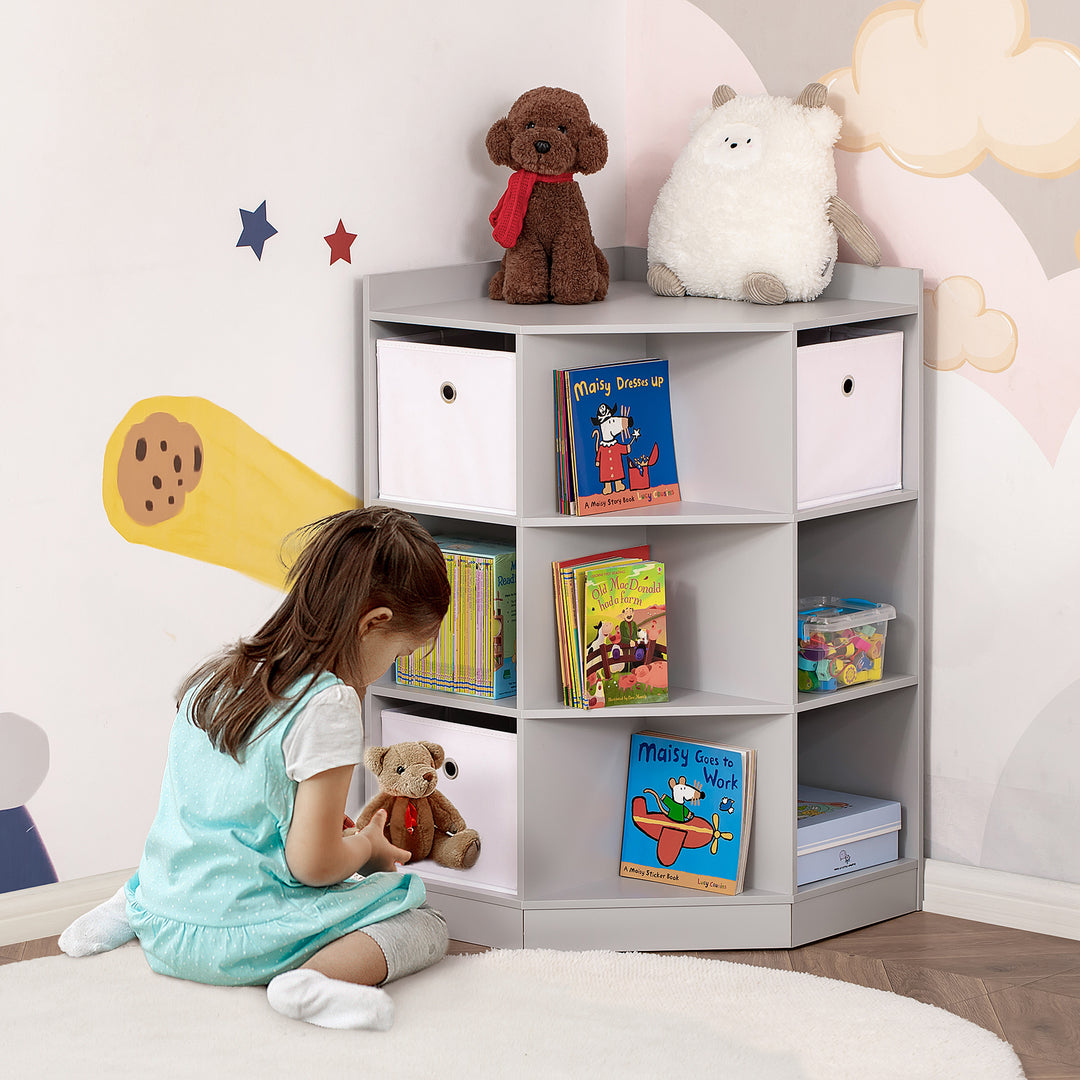 Kids Storage Cabinet Corner Toy Storage Organizer Bookcase for Children's Play Room/Bedroom w/ Anti-tipping Hardware Drawers