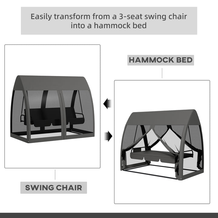 3 Seater Swing Chair 2 in 1 Garden Swing Seat Bed Convertible Outdoor Rocking Bench Bed with Water-Resistant Roof