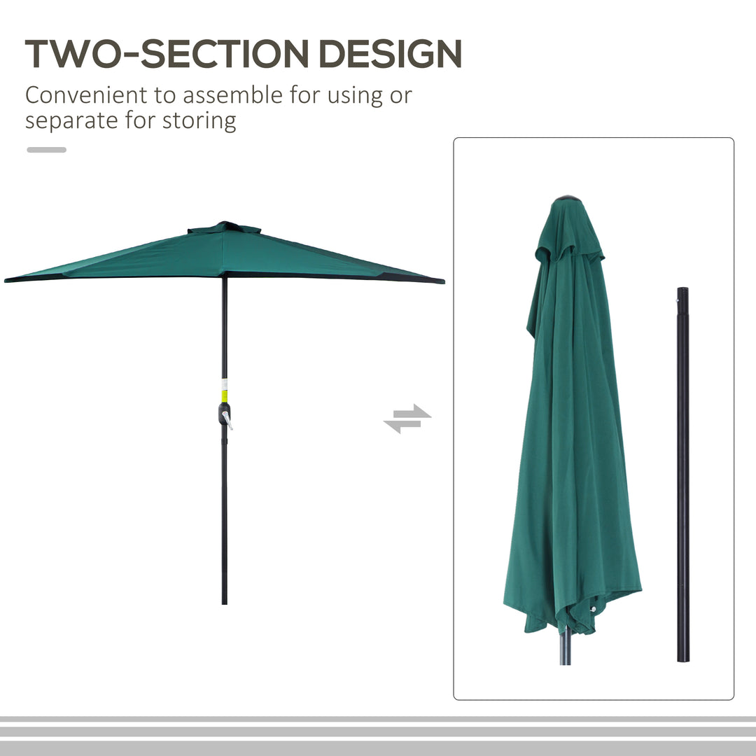 2.7m Balcony Half Parasol 5 Steel Ribs Construction Garden Outdoor Umbrella Green