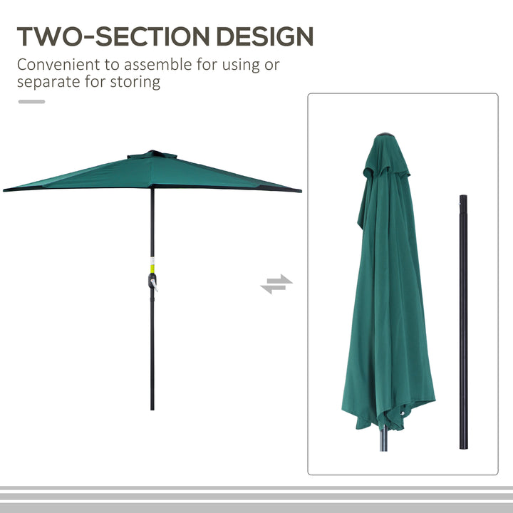 2.7m Balcony Half Parasol 5 Steel Ribs Construction Garden Outdoor Umbrella Green