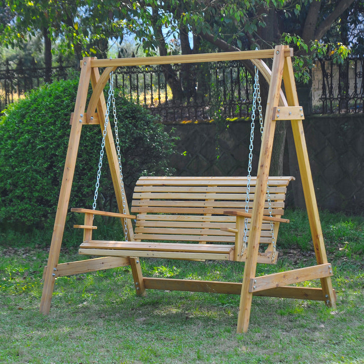 2-Seater Larch Wood Swing Chair Bench