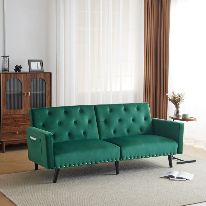 2-Seater Adjustable Velvet Sofa Bed with Storage Pockets