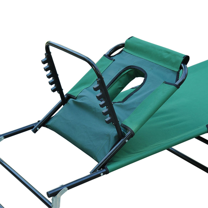 Foldable Outdoor Sun Lounger Adjustable Backrest Reclining Chair with Pillow and Reading Hole Garden Beach