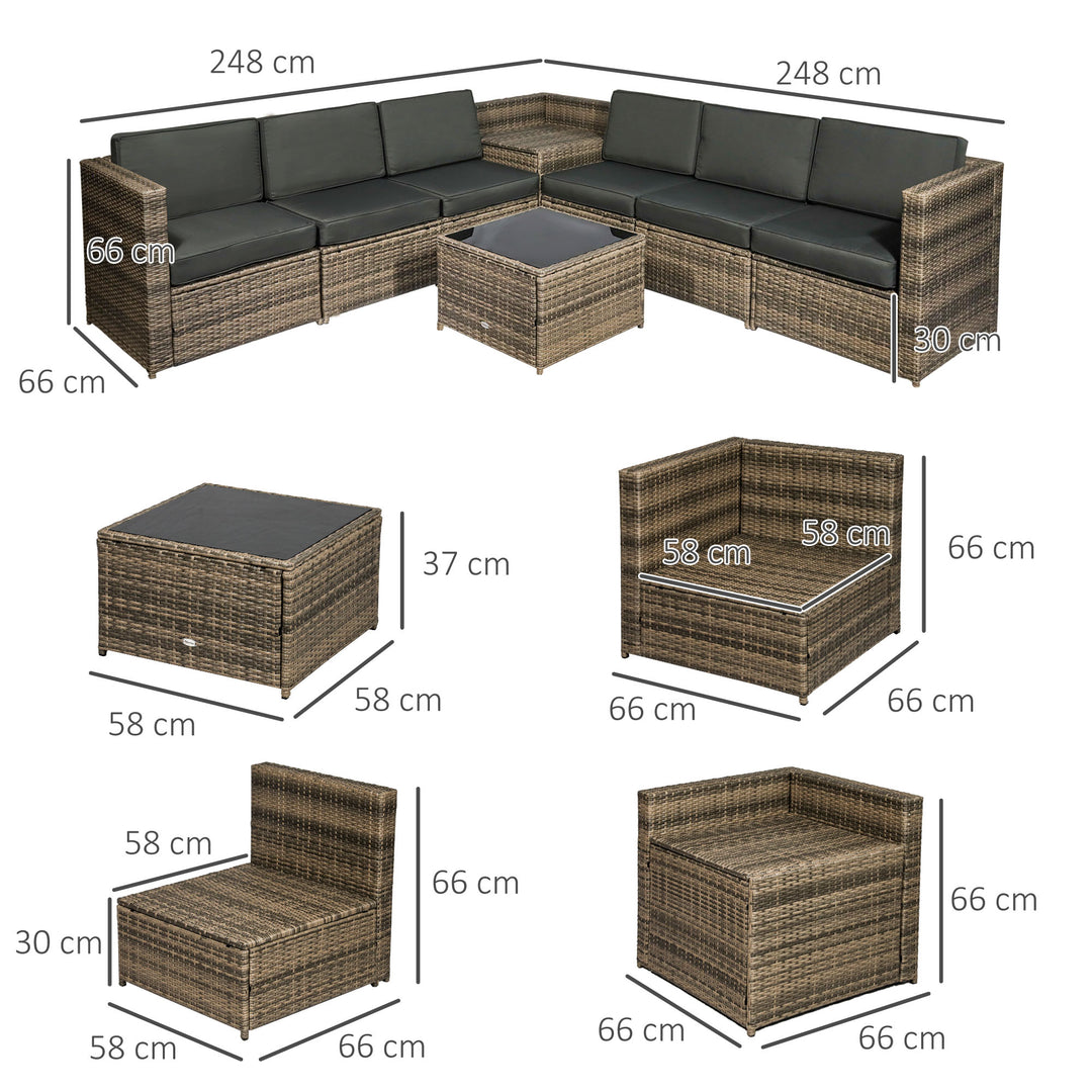 6-Seater Outdoor Rattan Wicker Sofa Set with Hidden Storage Side Table and Cushions