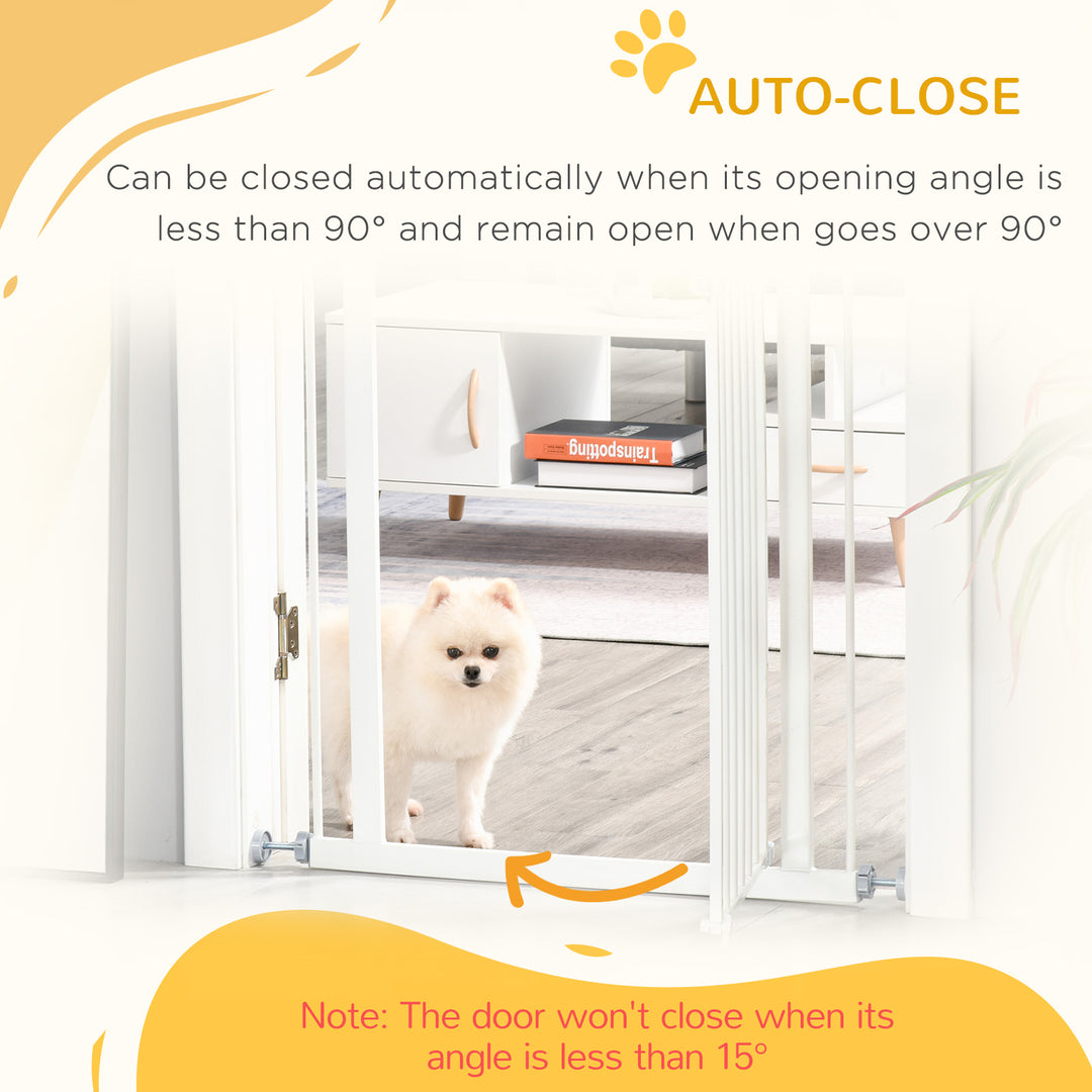 Pet Metal Safety Gate Pressure Fitted Stair Barrier for Dog Expandable Fence w/ Auto-Close Door Double Locking System 74-84cm White