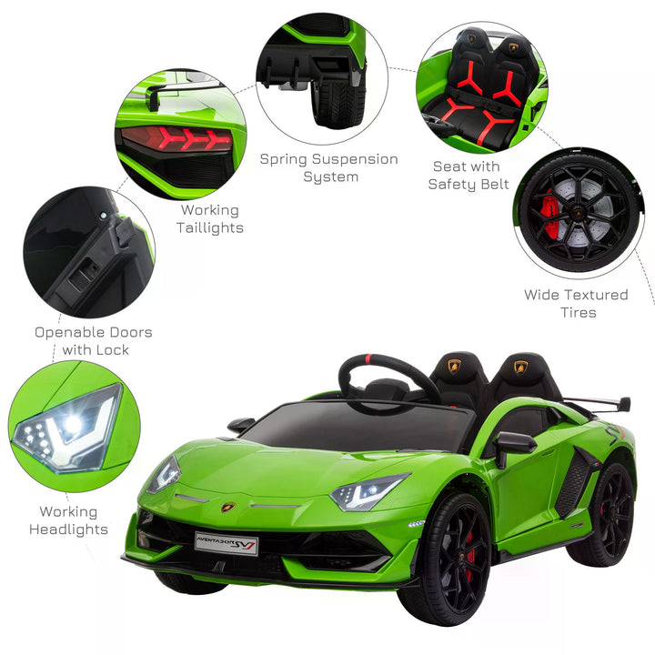 Compatible 12V Battery-powered Kids Electric Ride On Car Lamborghini Aventador Sports Racing Car Toy with Parental Remote Control Music Green