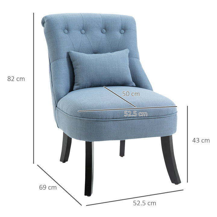 Fabric Single Sofa Dining Chair Tub Chair Upholstered W/ Pillow Solid Wood Leg Home Living Room Furniture Set of 2 Blue