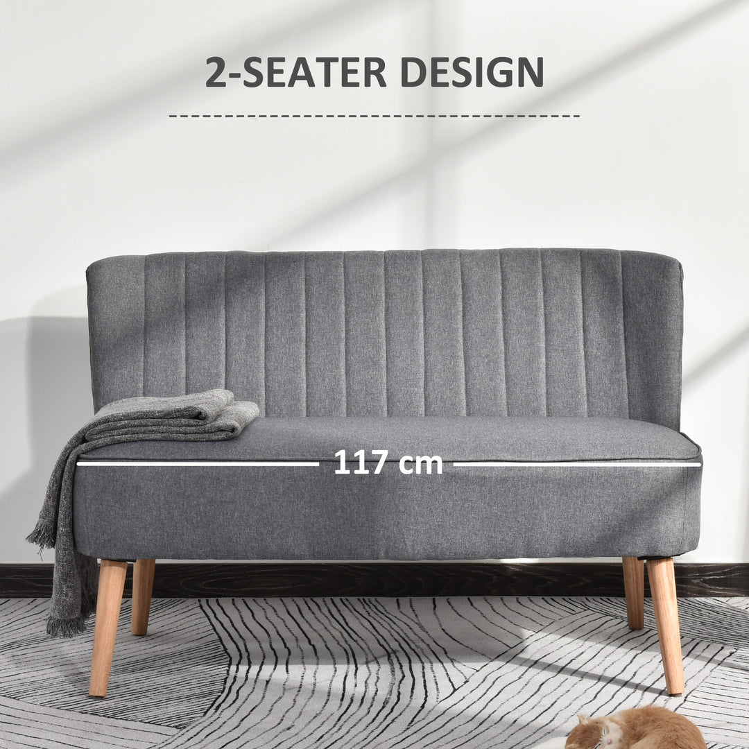 Modern Double Seat Sofa Loveseat Couch 2 Seater Compact Sofa Padded Linen Wood Leg Grey