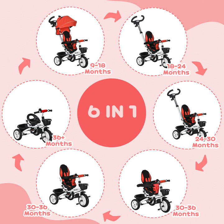 Metal Frame 4 in 1 Baby Push Tricycle with Parent Handle for 1-5 Years Old