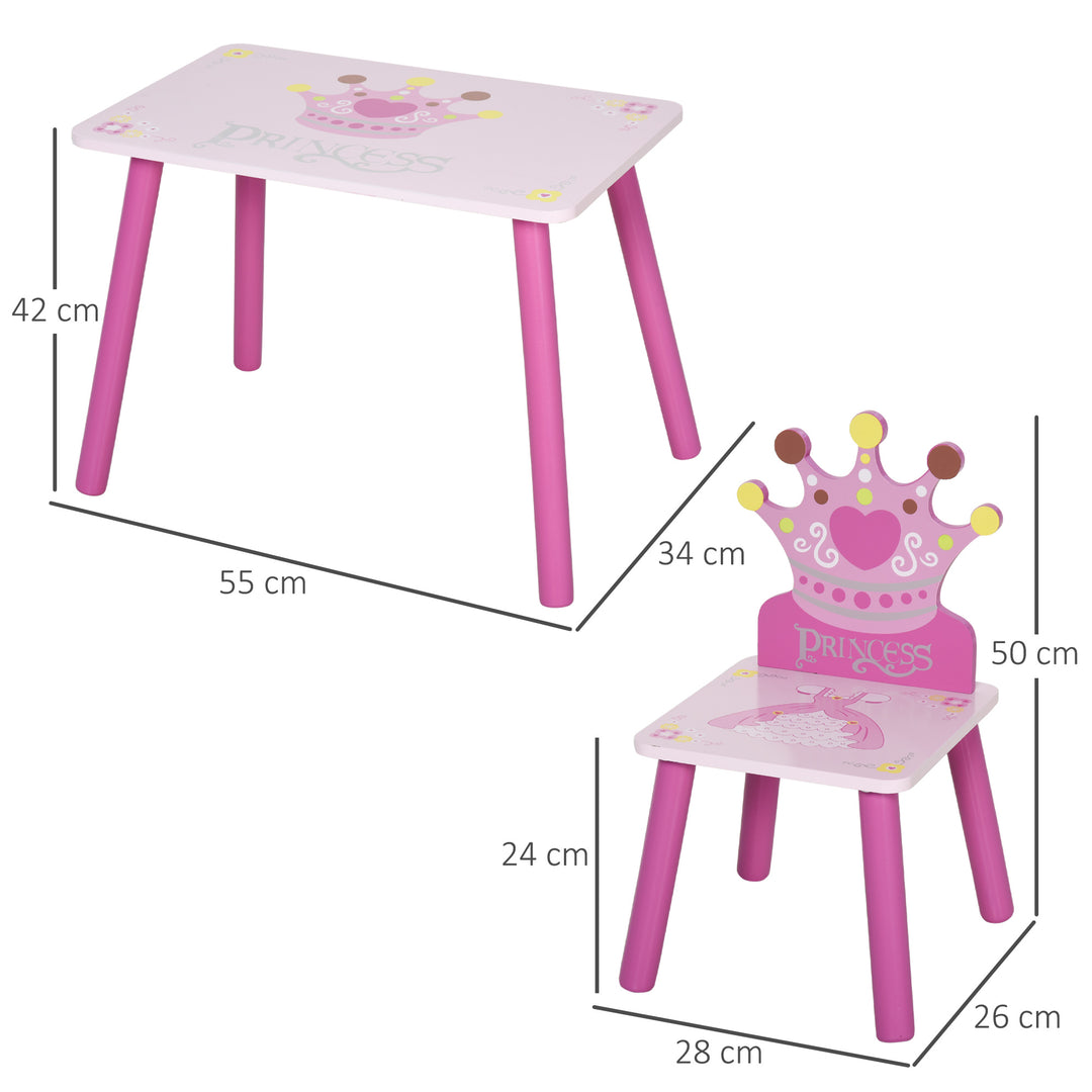 Kids' Wooden Table and Chair Set with Crown Pattern