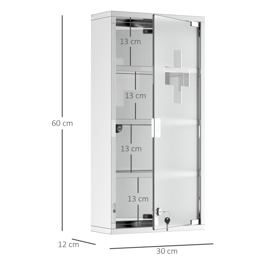 Wall-Mounted Medicine Cabinet: 4 Tier Lockable Glass Door