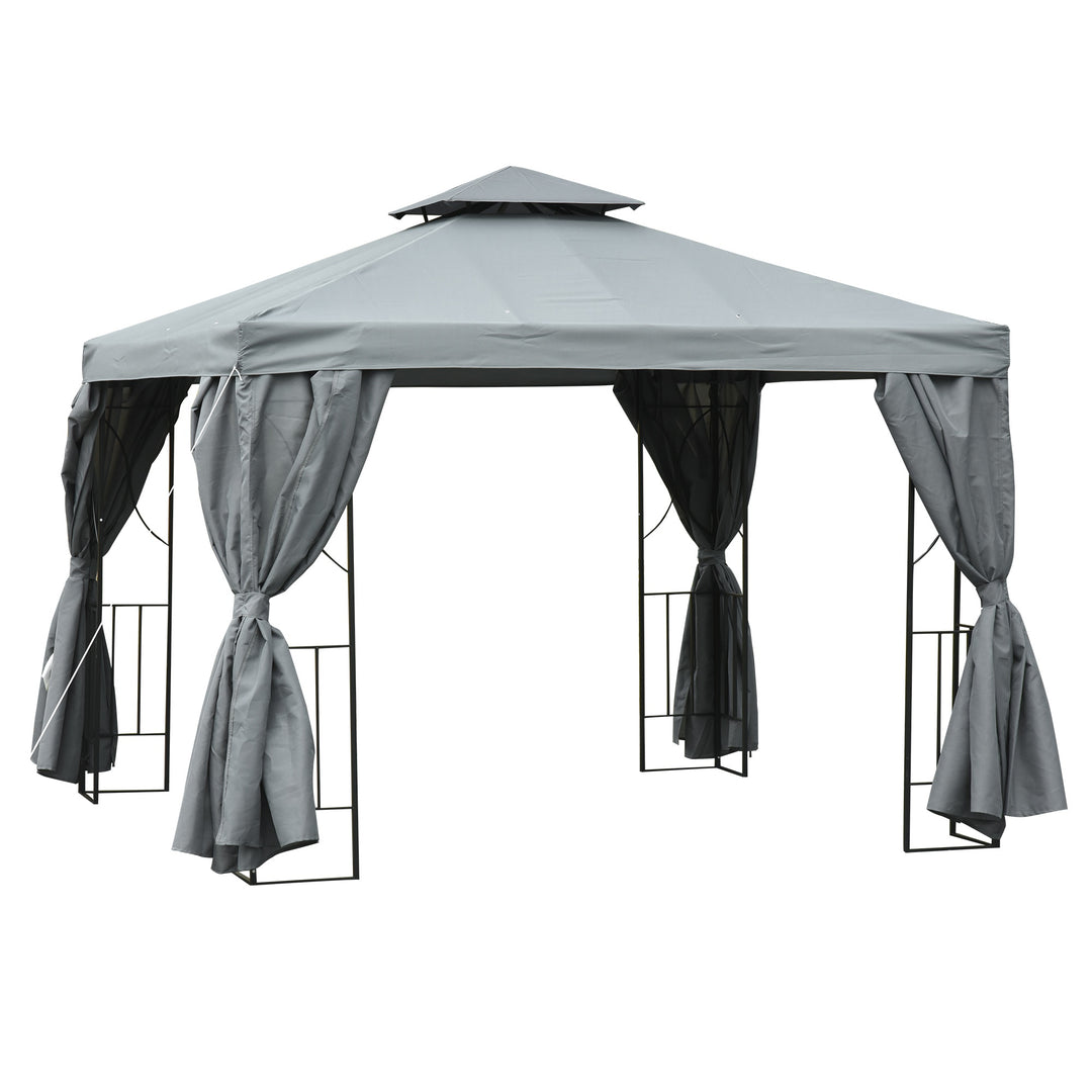 Waterproof 3 x 3 m Garden Metal Gazebo Marquee Patio Wedding Party Tent Canopy Shelter with Pavilion Sidewalls (Dark Grey)