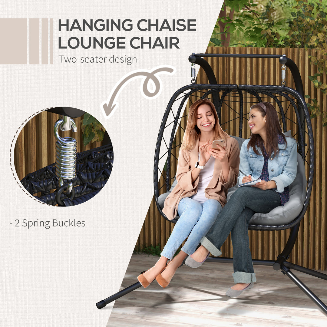 Outdoor PE Rattan Double-seater Swing Chair w/ Thick Padded Cushion