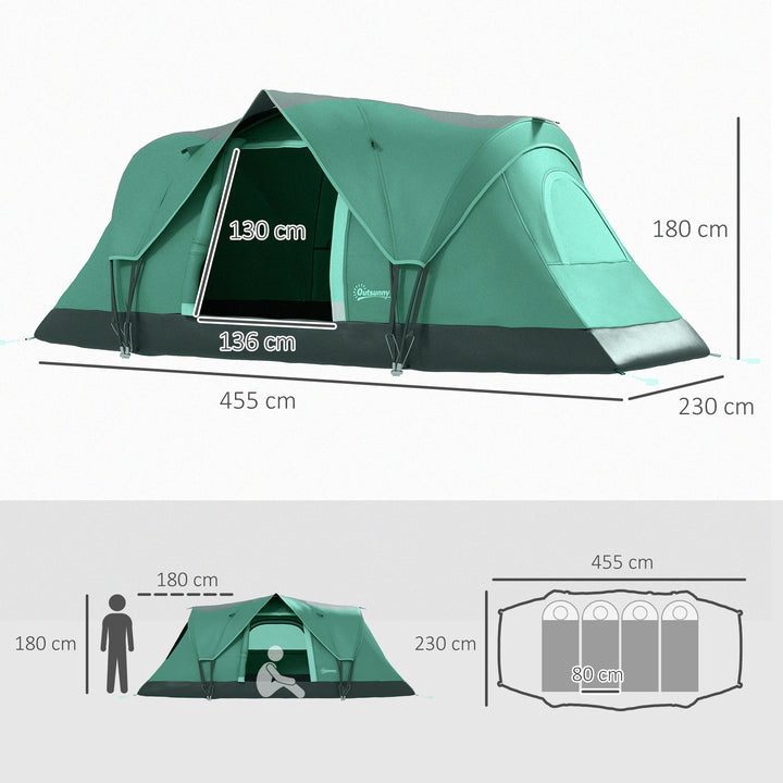 5-6 Man Dome Camping Tent Hiking Shelter UV Protection 3000mm Water Resistant Tunnel Tent - Dark Green