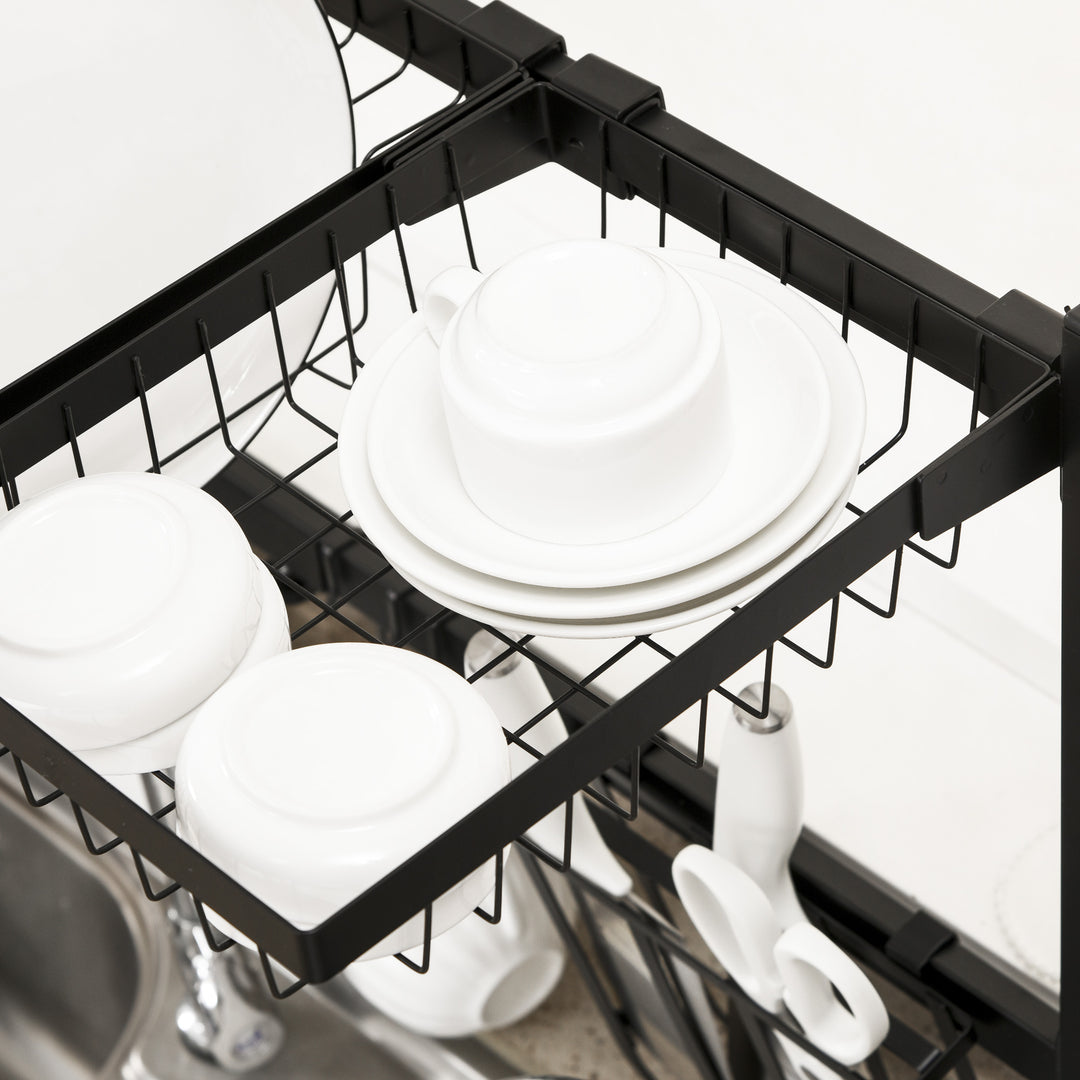 Space Saving 2 Tier Adjustable Dish Drainer Over The Sink Dish Drying Rack