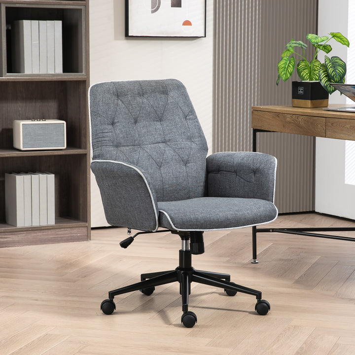 HOMCOM Modern Linen Swivel Office Chair with Armrest, Adjustable Height, Dark Grey