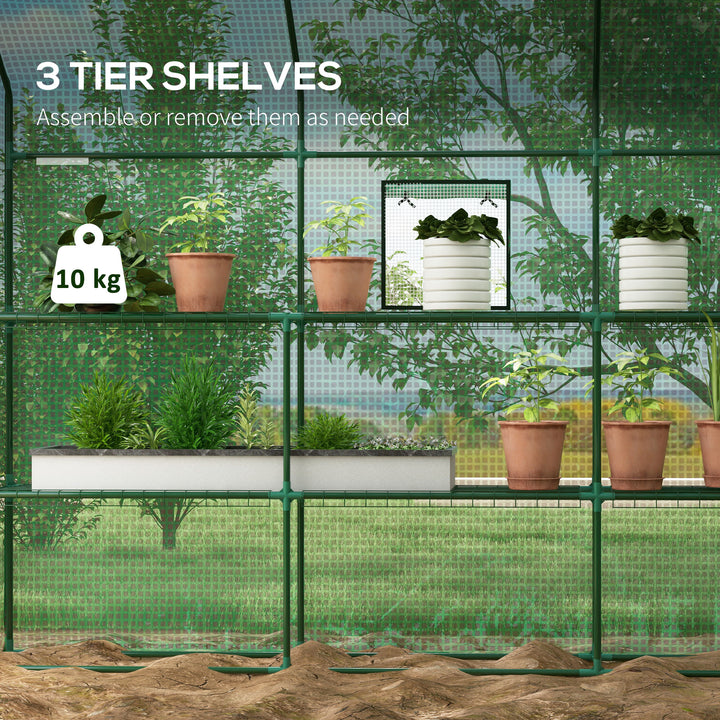 Greenhouse Oasis: Walk-In PE Cover with 3 Tier Shelves