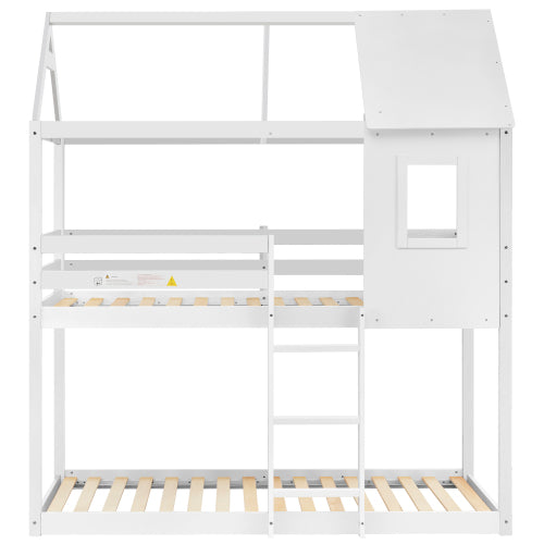 Children's Bunk Bed with Convertible Step Ladder and Window