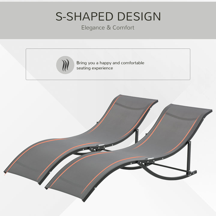 Set of 2 S-shaped Foldable Lounge Chair Sun Lounger Reclining Outdoor Chair for Patio Beach Garden Grey