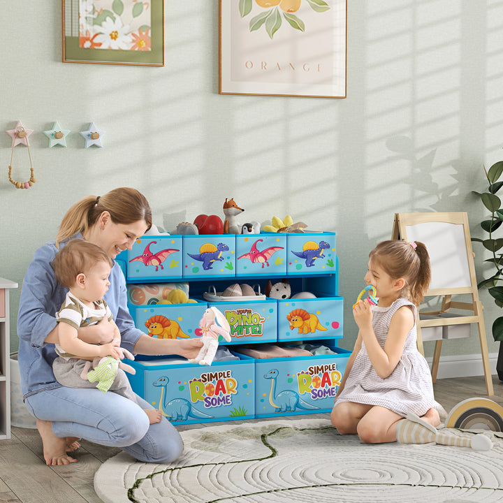 3-Tier Kids Storage Unit with 9 Non-Woven Fabric Boxes for Toys