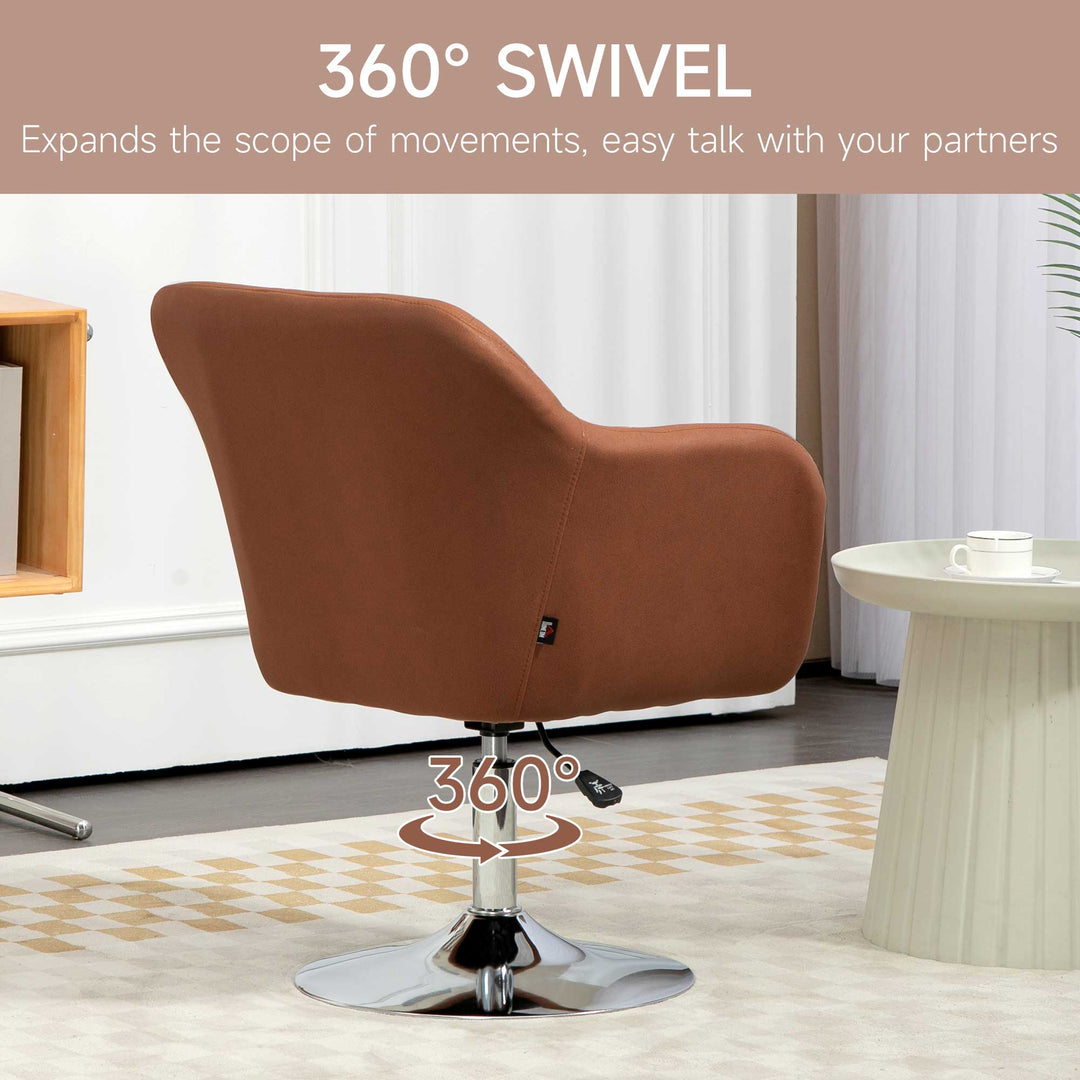 Swivel Accent Chair for Living Room Contemporary Vanity Armchair with Adjustable Height Thick Cushion Lumbar Support Armrest Brown