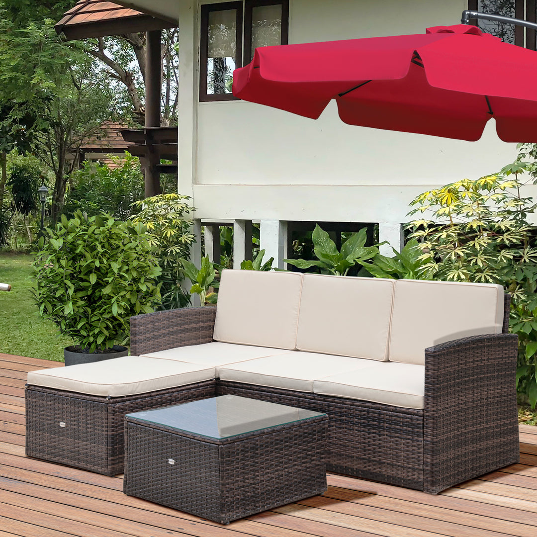 Waterproof 4-Seater Rattan Garden Furniture Outdoor Patio Corner Sofa and Coffee Table Set Footstool w/ Thick Cushions