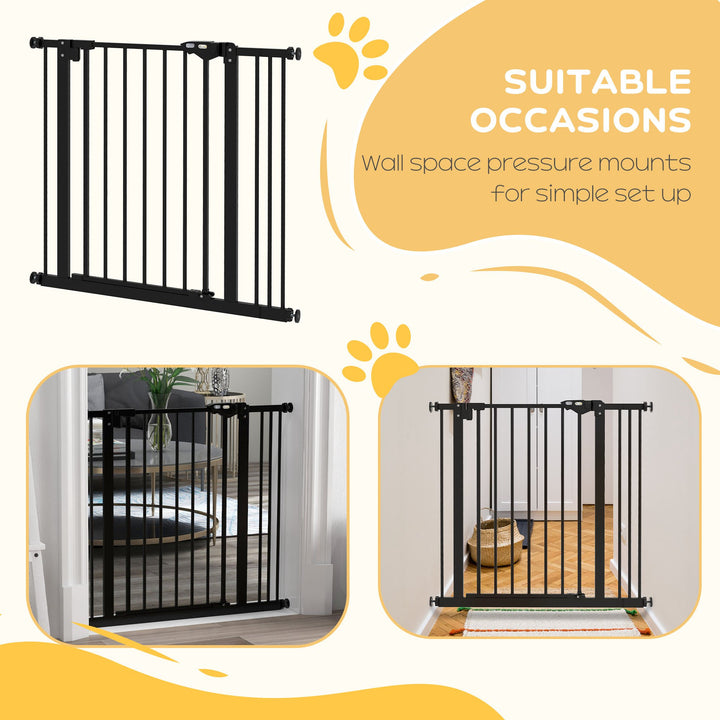 Metal 74-87cm Wide Adjustable Dog Gate Black