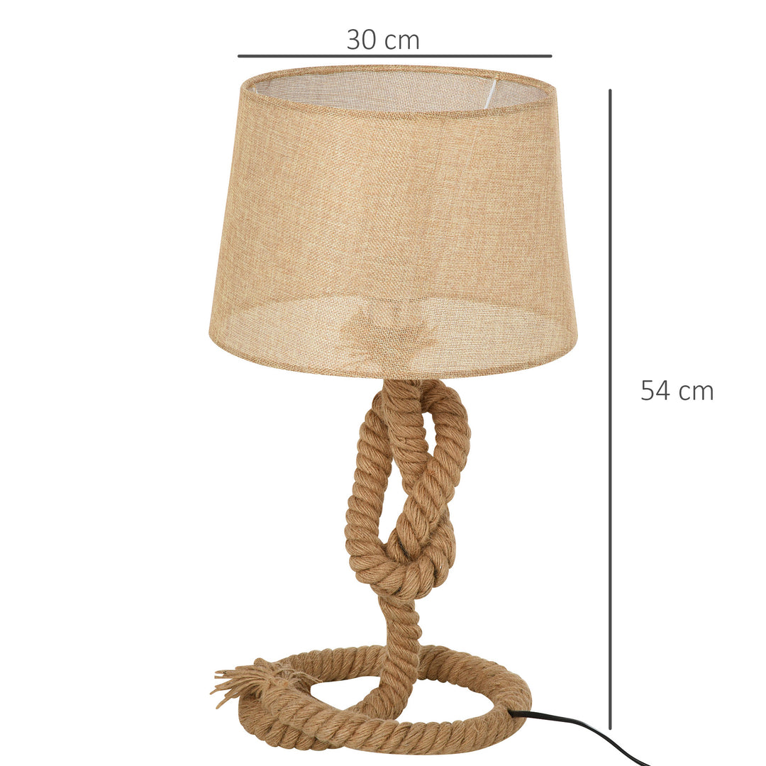 Nautical Style Rope-Base Table Lamp w/ Fabric Lampshade Metal Frame Power Switch Unique Lighting Furnishing Living Room Beige