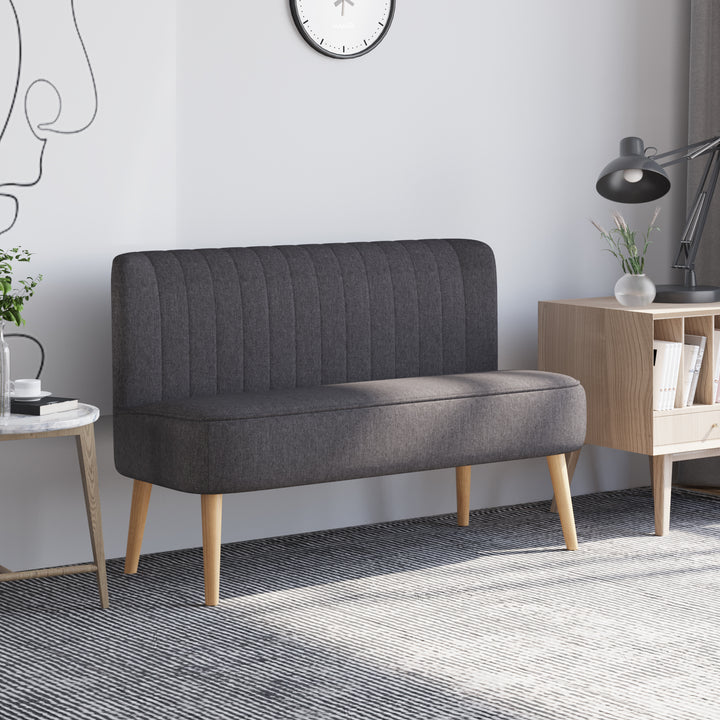 Modern Double Seat Sofa Loveseat Couch 2 Seater Compact Sofa Padded Linen Wood Leg Dark Grey