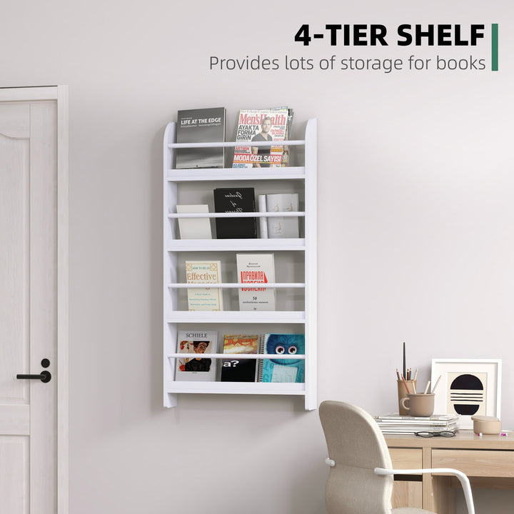 Wood Wall/Standing Magazine Holders Book Rack Shelf 4 Tiers Space Saving Design Water Resist Home Office Decoration