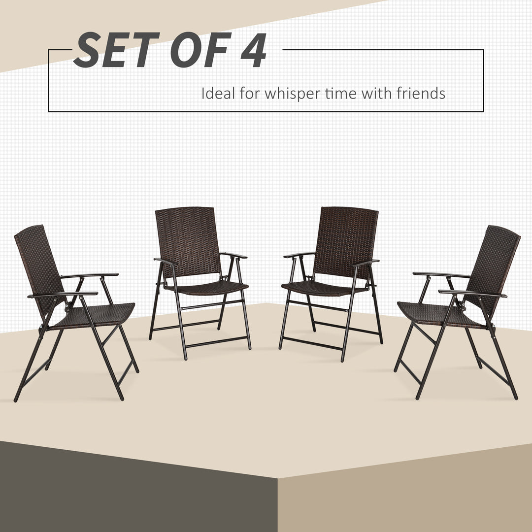 4pcs Rattan Chair Garden Furniture Wicker Foldable Chair Steel Frame for Poolside Garden