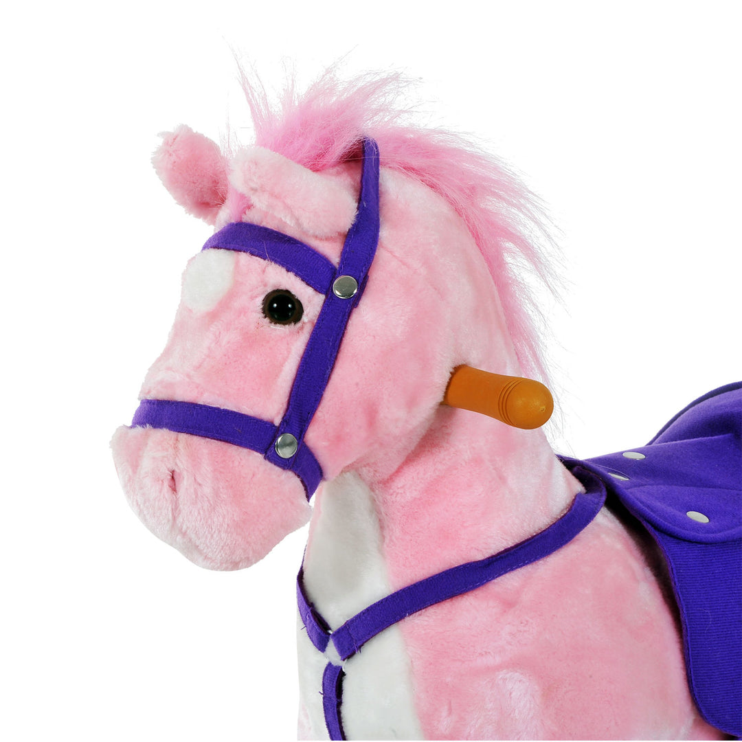 Rocking Steed: Plush Pink Toy with Rolling Wheels & Sound Effects for Toddlers