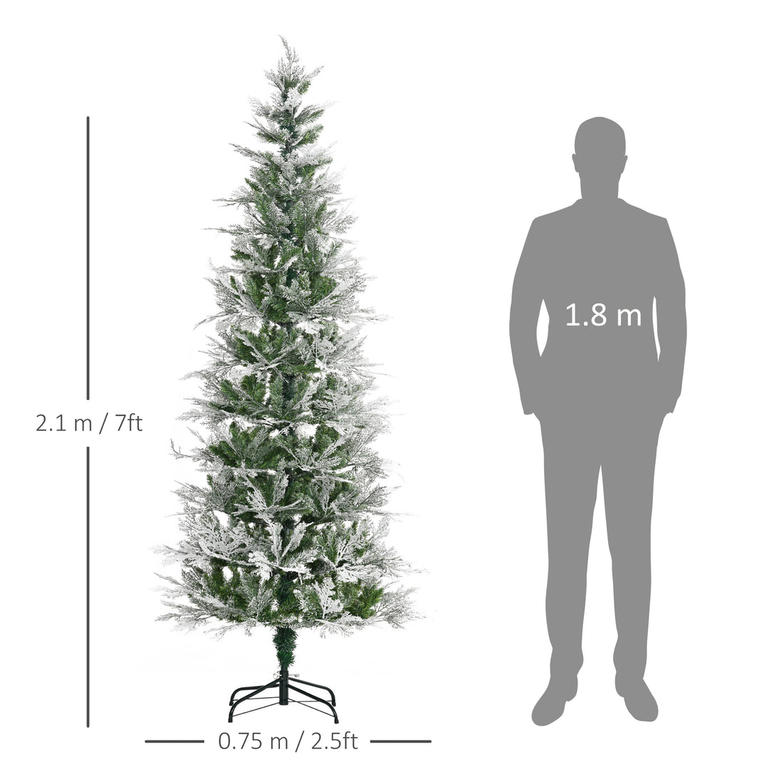 Pencil Snow Flocked Artificial Christmas Tree with Realistic Cypress Branches